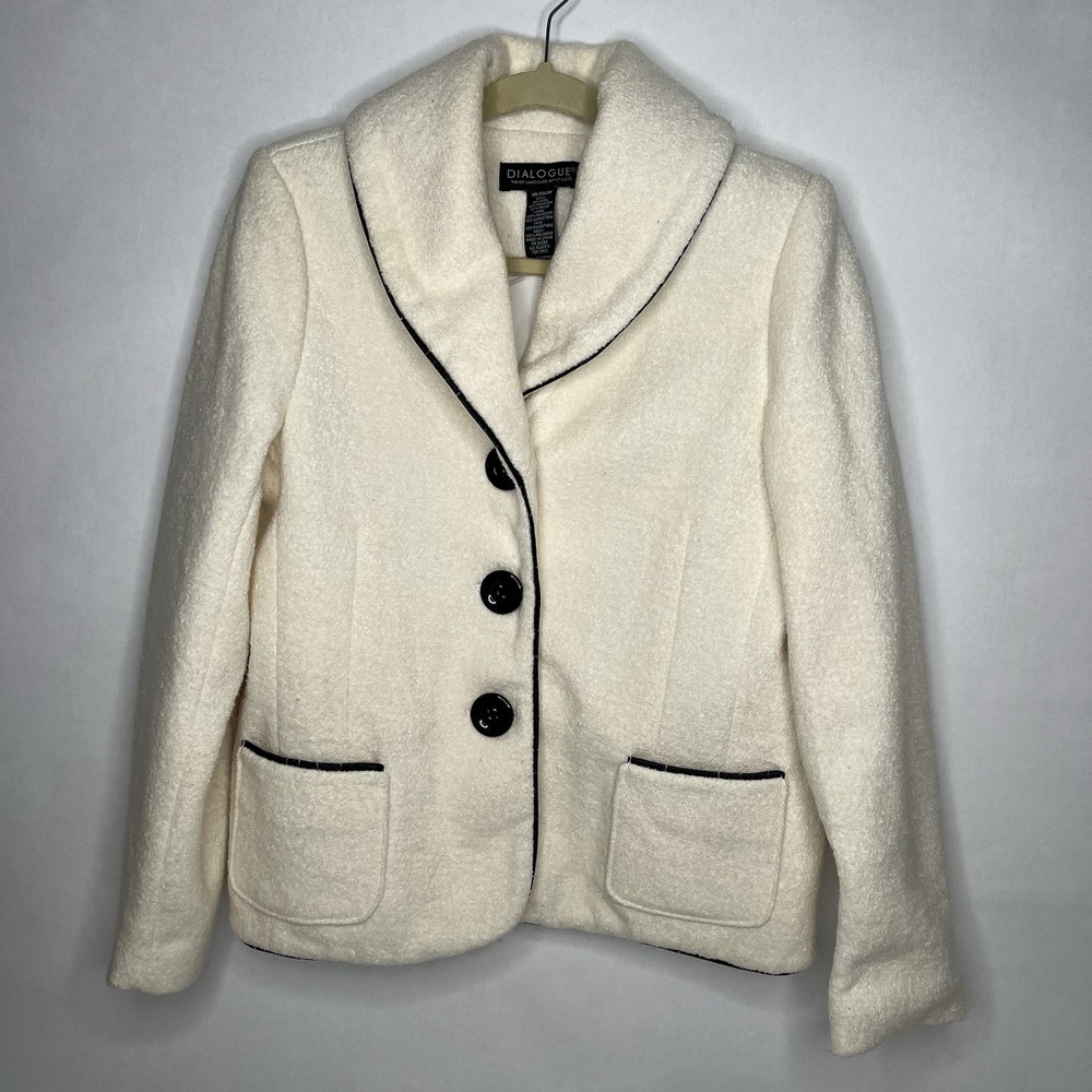 Dialogue Blazer Medium Boiled Wool Blend Cream Black button Academia Mob Wife